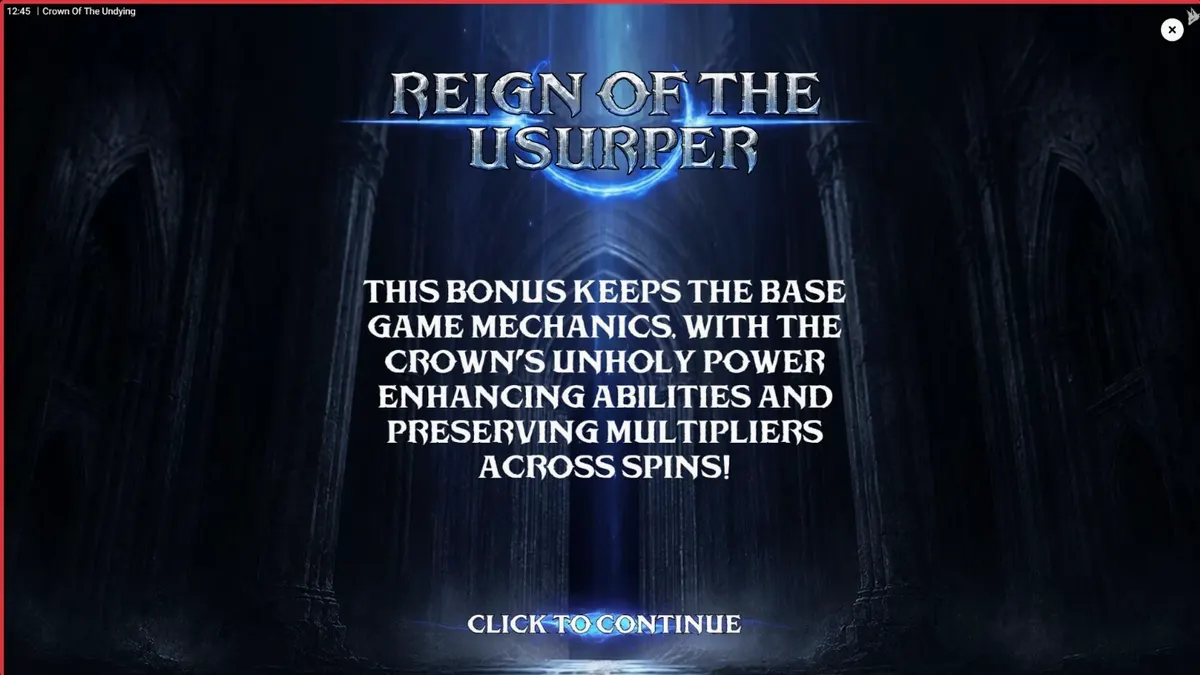Crown of the Undying slot game interface na nagpapakita ng madilim na gothic theme.